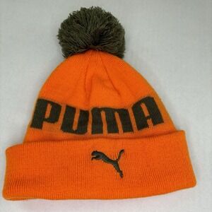PUMA Pom Pom Beanie‎ Orange Green Youth Athletic Casual Knit Hat Retro Unisex